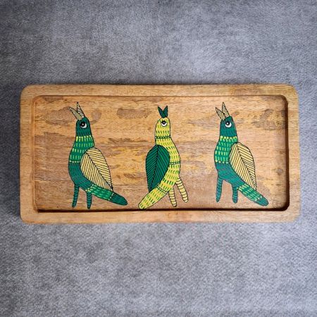 Handcrafted Mango Wood Birds Hand Painted Serving Tray